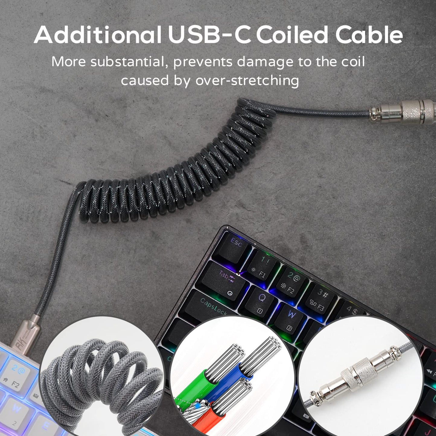 RK ROYAL KLUDGE RK61 60% Mechanical Keyboard with Coiled Cable, 2.4Ghz/Bluetooth/Wired, Wireless Bluetooth Mini Keyboard 61 Keys, RGB Hot Swappable Red Switch Gaming Keyboard with Software - White
