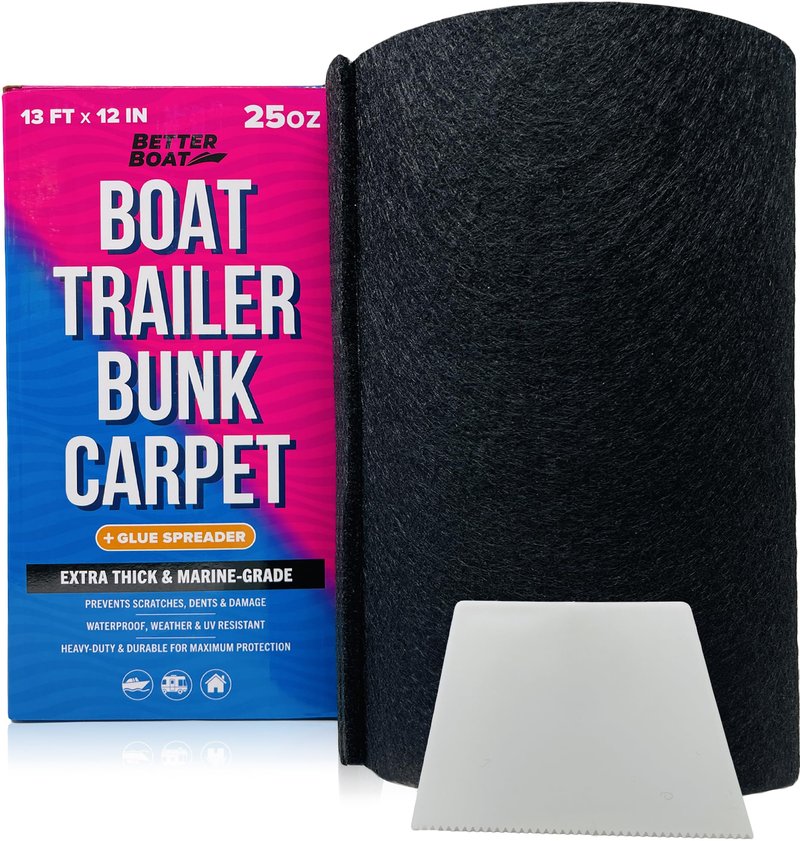 Boat Trailer Bunk Carpet Black, 13ft x 12in Roll, 1/4" Extra Thick Marine Grade, Replacement for Bunk Boards and Runners, Glue Spreader Included - Better Boat - 1 Pack