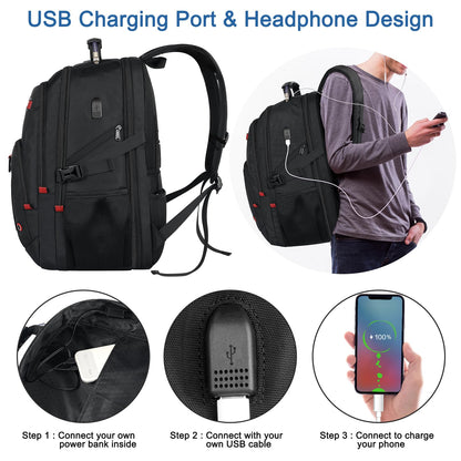 Z-MGKISS Men's Extra Large 55L Anti-Theft Backpack, TSA-Approved for 18.4-19" Gaming Laptops, Gym Work Travel for Business College Daypack (Black)