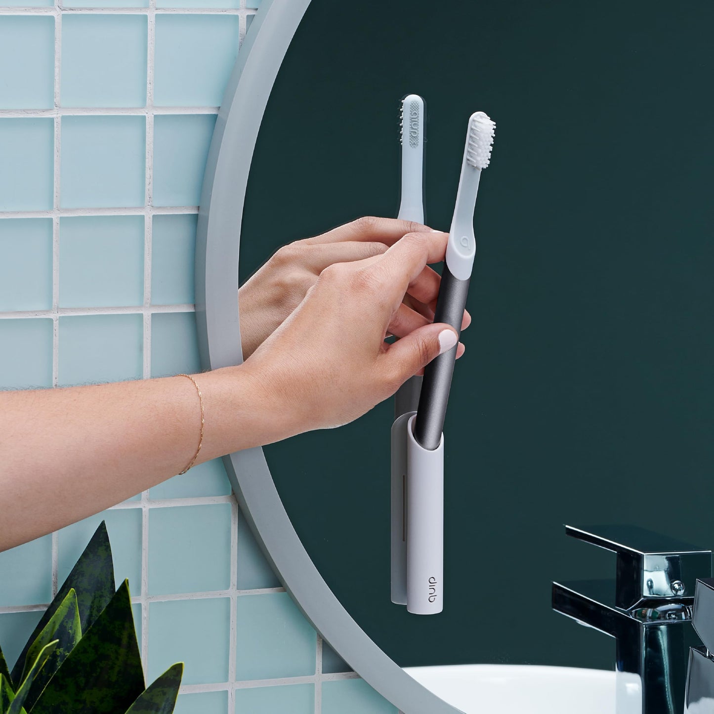 Quip Metal Sonic Electric Toothbrush for Adults - Time Travel & Soft Bristles with Travel Case & Replacement Brush Head - 3 Month Battery Life - Indigo