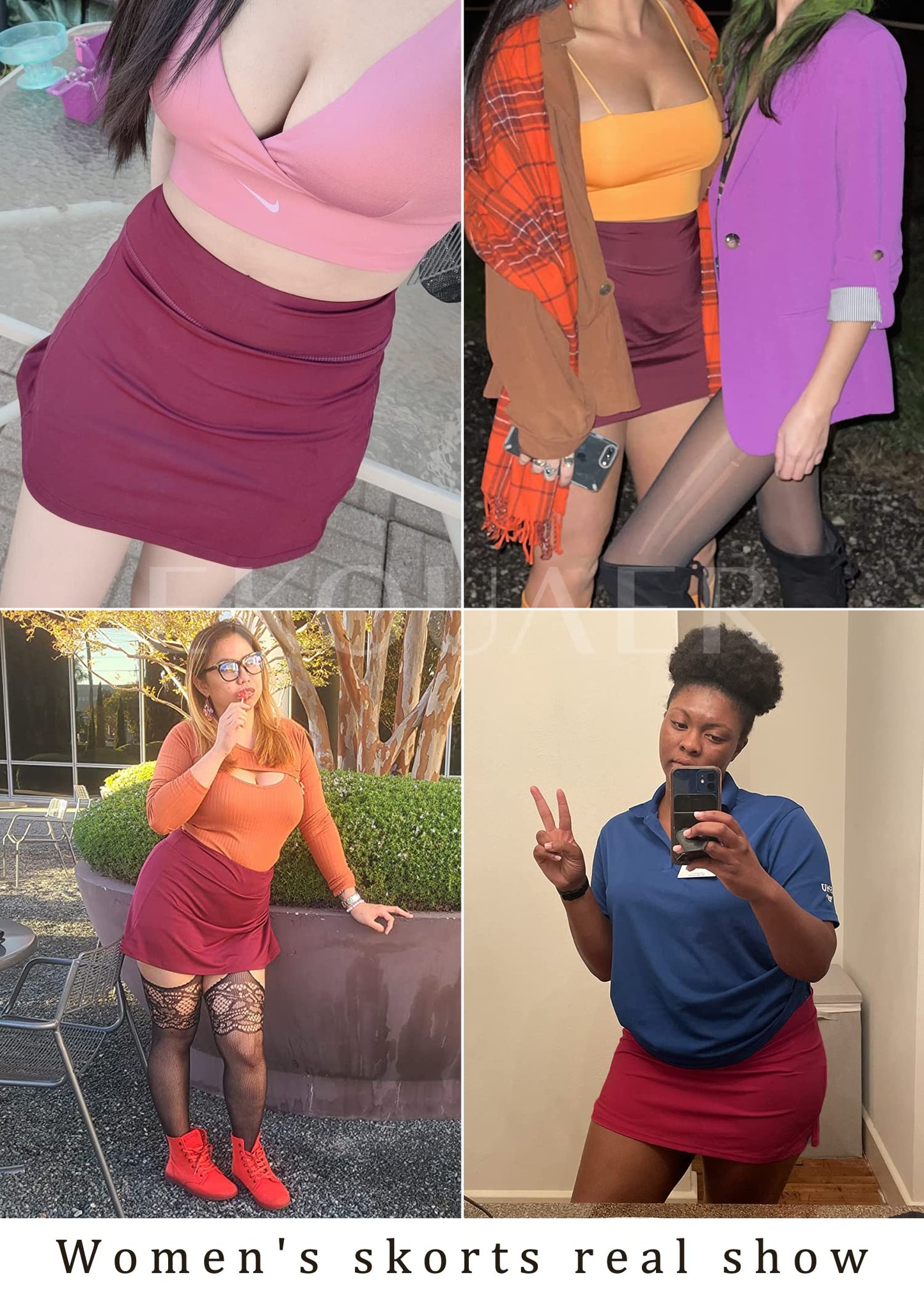 Ekouaer Sport Fitness Skorts with Underneath Lightweight Skirts for Women Workout Red S