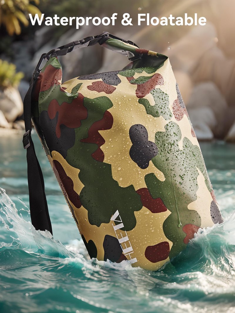 HEETA Waterproof Dry Bag for Women Men, Roll Top Lightweight Dry Storage Bag Backpack with Emergency Whistle for Travel, Kayaking, Boating, Camping, Beach, Cruise Ship Essentials (New Camouflage, 10L)