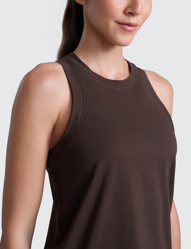 CRZ YOGA Cotton-Blend Workout Racerback Tank for Women Athletic High Neck Breathable Tops Casual Basic Sleeveless Shirts Hot Fudge Brown Medium