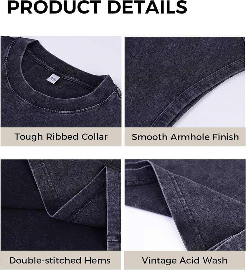 Men's Vintage Washed Muscle Tank Tops - 3 Pack Heavyweight Cotton Gym Shirts | Oversized Fit