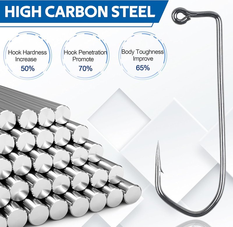 SILANON 90° Aberdeen Jig Hooks Kit - 125pcs High Carbon Steel Fishing Hooks for Saltwater & Freshwater | Sizes 1/0-5/0