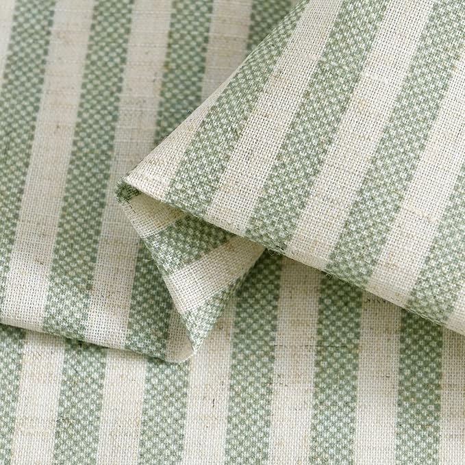 jinchan Tab Top Linen Kitchen Curtains 24 Inches Striped Tier Curtains Farmhouse Modern Cafe Style Small Window Treatments Airy Light Filtering Rod Pocket for Living Room Bathroom 2 Panels Sage Green
