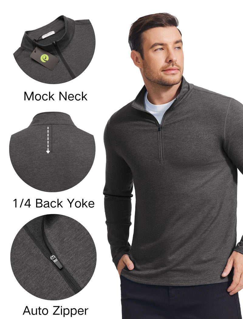 PINSPARK Men's Quarter Zip Up Lightweight Pullover Mock Neck Sweatshirts Long Sleeve Golf shirts Performance Athletic Casual