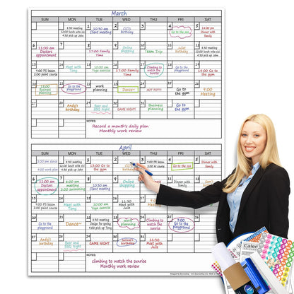 Dry Erase Two Month Laminated jumbo Wall Calendar, 38" x 50", Huge bimonthly Vertical Laminated Erasable White Board, Giant 60 day Family Whiteboard Schedule Planner, Large Multi Month Reusable Poster