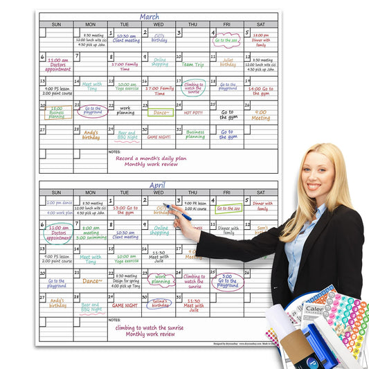 Dry Erase Two Month Laminated jumbo Wall Calendar, 38" x 50", Huge bimonthly Vertical Laminated Erasable White Board, Giant 60 day Family Whiteboard Schedule Planner, Large Multi Month Reusable Poster