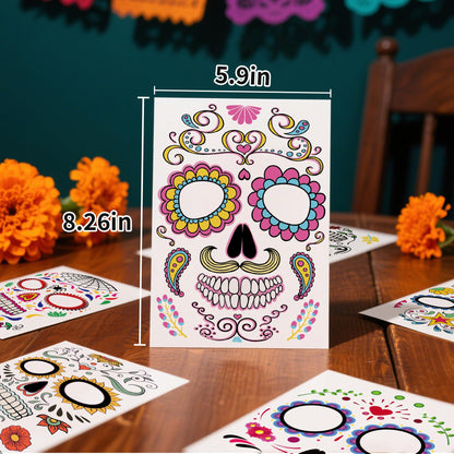 18 Pack Day of the Dead Face Tattoos, Sugar Skull Catrina Makeup Kit, Halloween Mask Temporary Tattoo Stickers, Skeleton Paint Dia de los Muertos Decorations, Accessories, Favors & Costumes