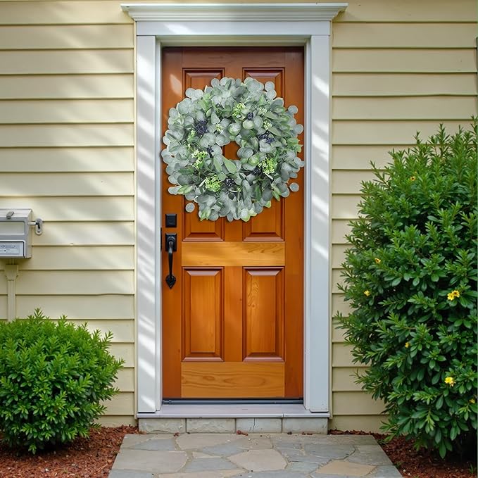 Eucalyptus Wreath for Front Door, 24 Inch boxwood wreath for Front Door Decor, Artificial Spring Summer Wreaths for All Seasons, Large Greenery Outdoor Wreaths for Window,Farmhouse,Holiday Decorations