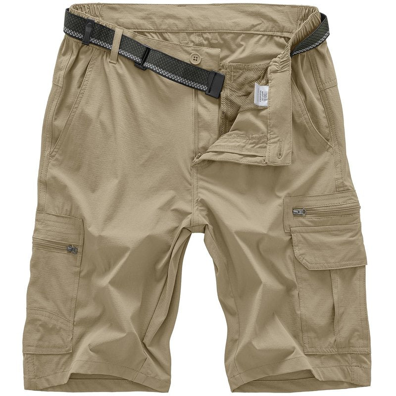 Jessie Kidden Mens Outdoor Casual Expandable Waist Lightweight Water Resistant Quick Dry Fishing Hiking Shorts #6222-Khaki,34