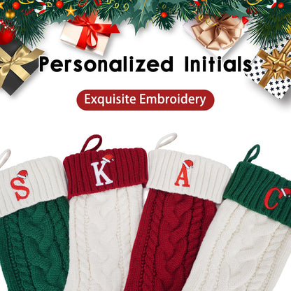 guccde Christmas Stockings with Initials, Personalized Embroidered Monogram 18 Inches Knitted Christmas Stockings Fireplace Xmas Stockings for Kids,Family Holiday Party Decoration Red Letter A