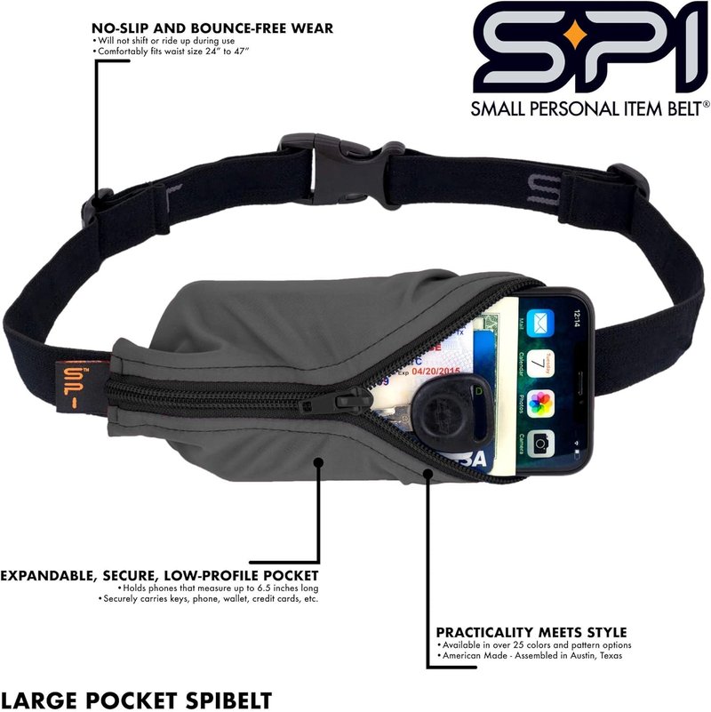 SPIbelt Running Belt - Adjustable Phone Holder for Running | Black with Black Zipper, Fits All Phones