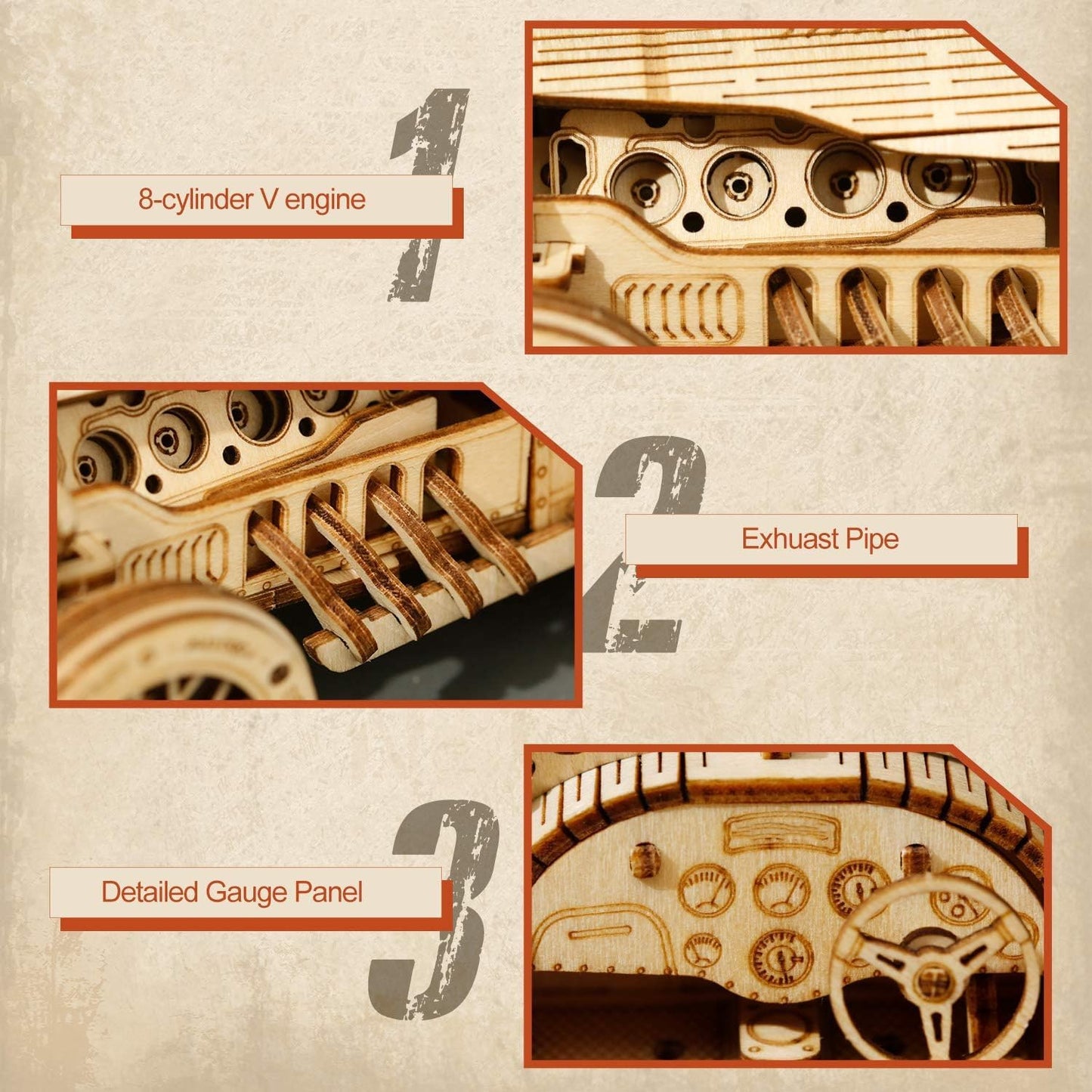 ROKR Car Wooden Model kit For Adult - 3D Puzzle Model Building Kits - Christmas Birthday Gifts For Teens and Adults (Grand Prix Car)