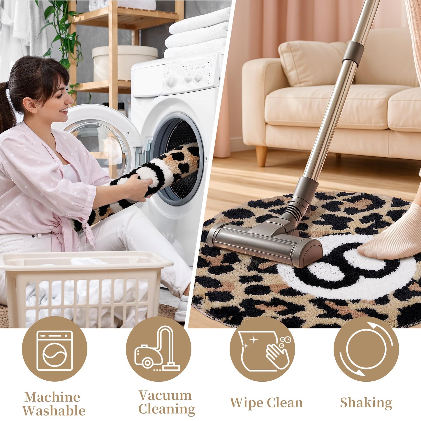 Dripykiaa Cheetah 8 Ball Rug Room Decor 24" Round Leopard Print Room Decor, Soft Plush Area Rug for Trendy Bedroom, Living Room, Dorm, Modern Aesthetic Home Accents for Women & Teens