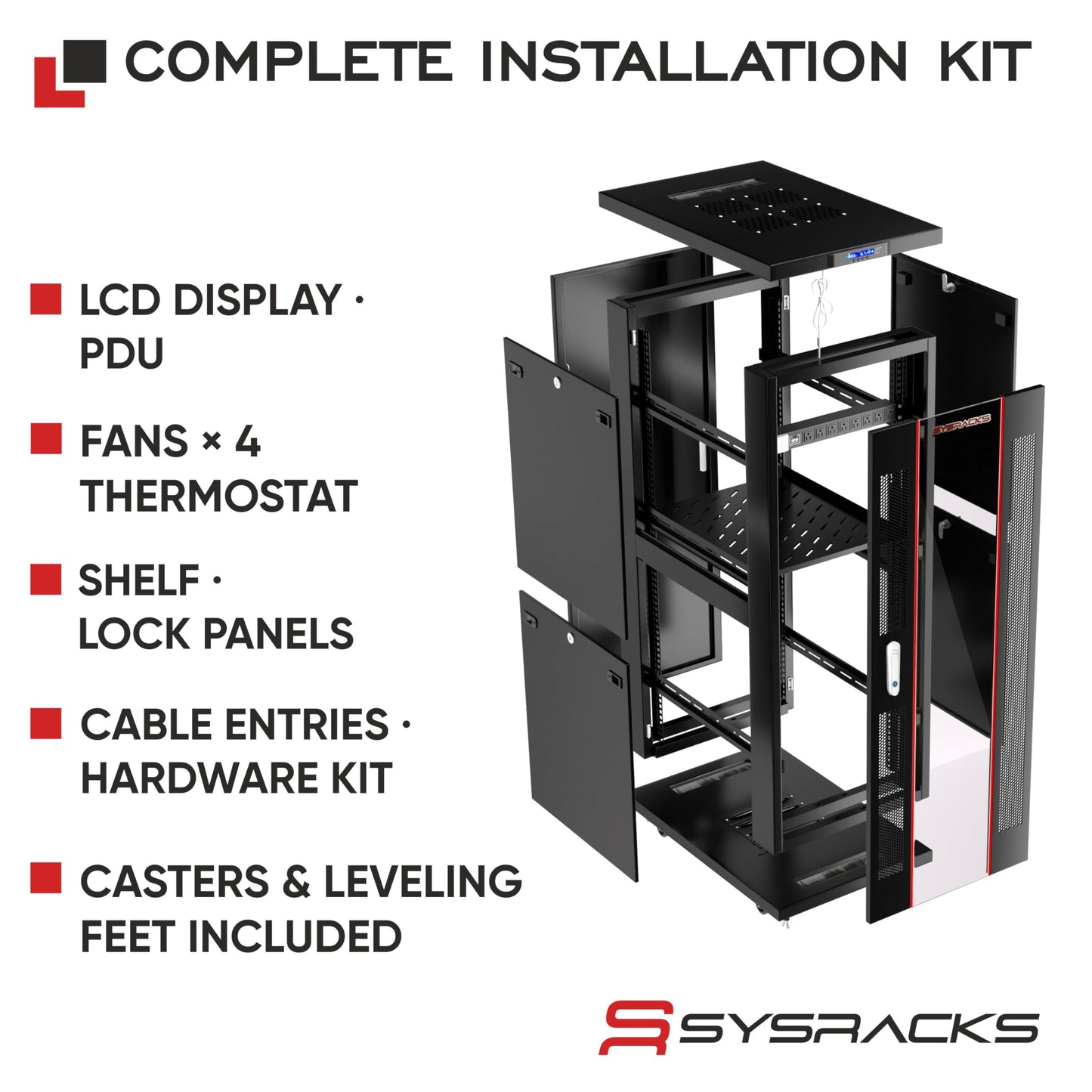 37U Server Rack Cabinet – 24" Deep 19" Network Rack Enclosure, Floor Standing Data Rack with Locking Glass Door, Cooling Fans, PDU, Shelf, 1600 lb Capacity, ANSI/EIA-310 IT Equipment Rack