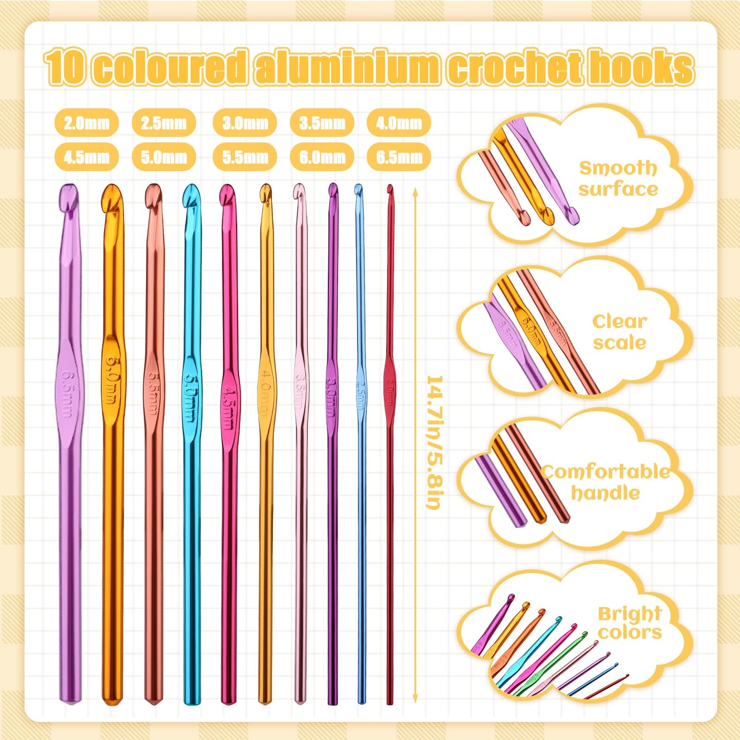 IMZAY 54 Pcs Crochet Hooks Set, Crochet Needles Set with Purple Storage Case, Ergonomic Knitting Needles Stitch Marker DIY Hand Knitting Craft Art Tools for Beginners
