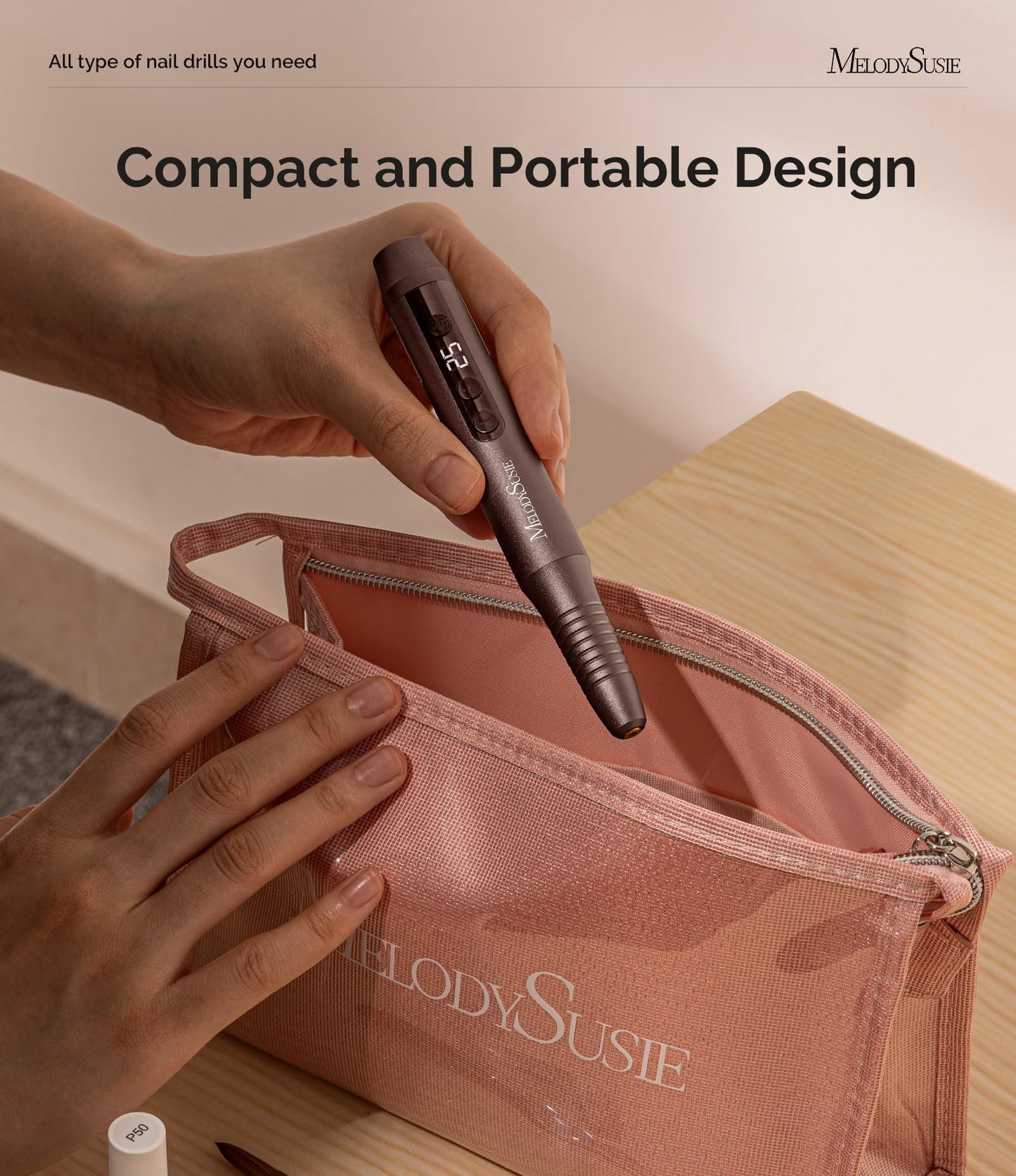 MelodySusie Cordless Nail Drill, PC180G 25,000RPM Rechargeable Electric Nail File with Nail Drill Bits,Sanding Bands