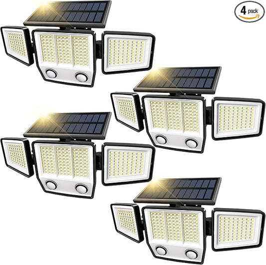 Solar Motion Sensor Outdoor Lights Waterproof - 3000LM 3 Modes Security Lights Outdoor 270° Illumination IP65 LED Solar Flood Wall Light for Garden Yard Patio Pathway (Modern, 4)