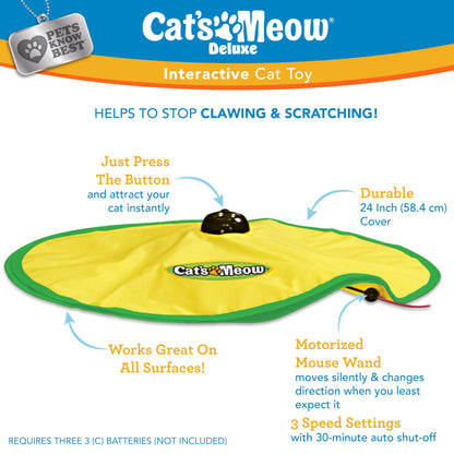 Cat's Meow Motorized Wand Cat Toy, Automatic 30 Minute Shut Off, 3 Speed Settings, The Toy Your Cat Can't Resist, Pets Know Best