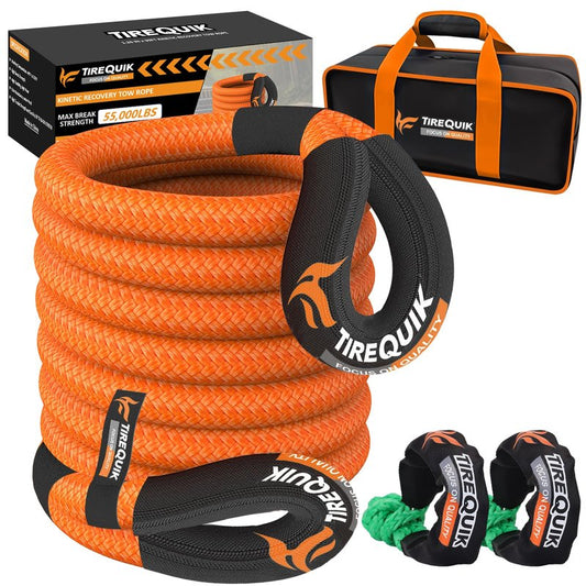 TireQuik Kinetic Recovery Rope 1.26" x 30ft 55000lbs Heavy Duty Offroad Snatch Strap with 2 Soft Shackles, Kinetic Tow Rope Recovery Kit, 35% Elasticity Tow Ropes for Trucks SUV UTV ATV Tractor