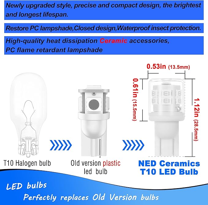 T10 912 921 906 194 LED Courtesy Step Lights Bulbs Ultra Blue Bulbs Replacement for Car RV Camper Interior Dome Map Door Courtesy License Plate Dashboard Lights, AC/DC 12-24 Volt, 2 Pack