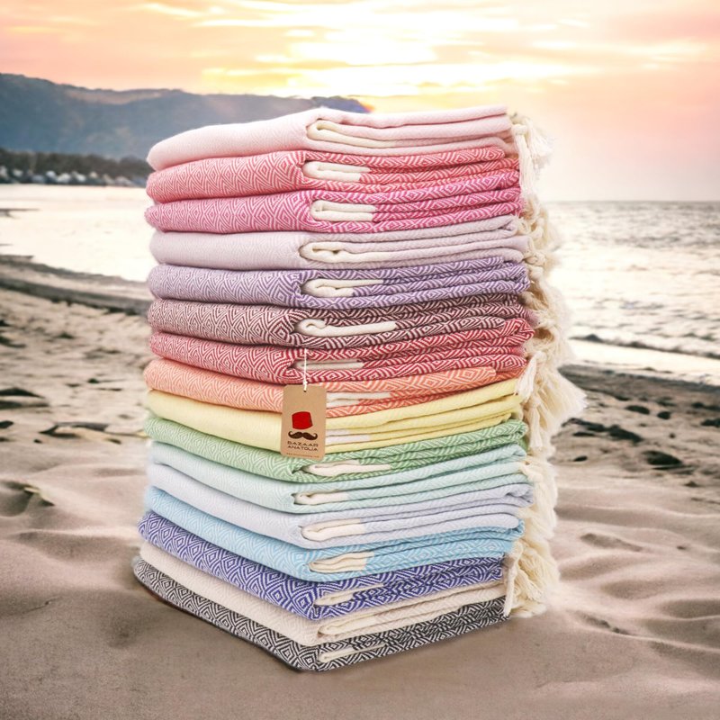 Bazaar Anatolia Turkish Beach Towel – 100% Cotton, Quick Dry, Sand Free Towel for Bathroom, Camping, Travel, Hot Pink – Oversized 71x39 Inches – Diamond Fuscia