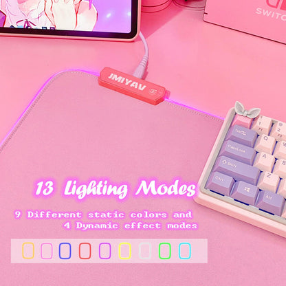JMIYAV Pink RGB Gaming Mouse Pad 31.5x12 Inch PC XL Large Extended Glowing Led Light Up Desk Pad Non-Slip Rubber Base Computer Cute Mousepad Mat Desk Accessories Gaming Setup 31.5x12 Inch