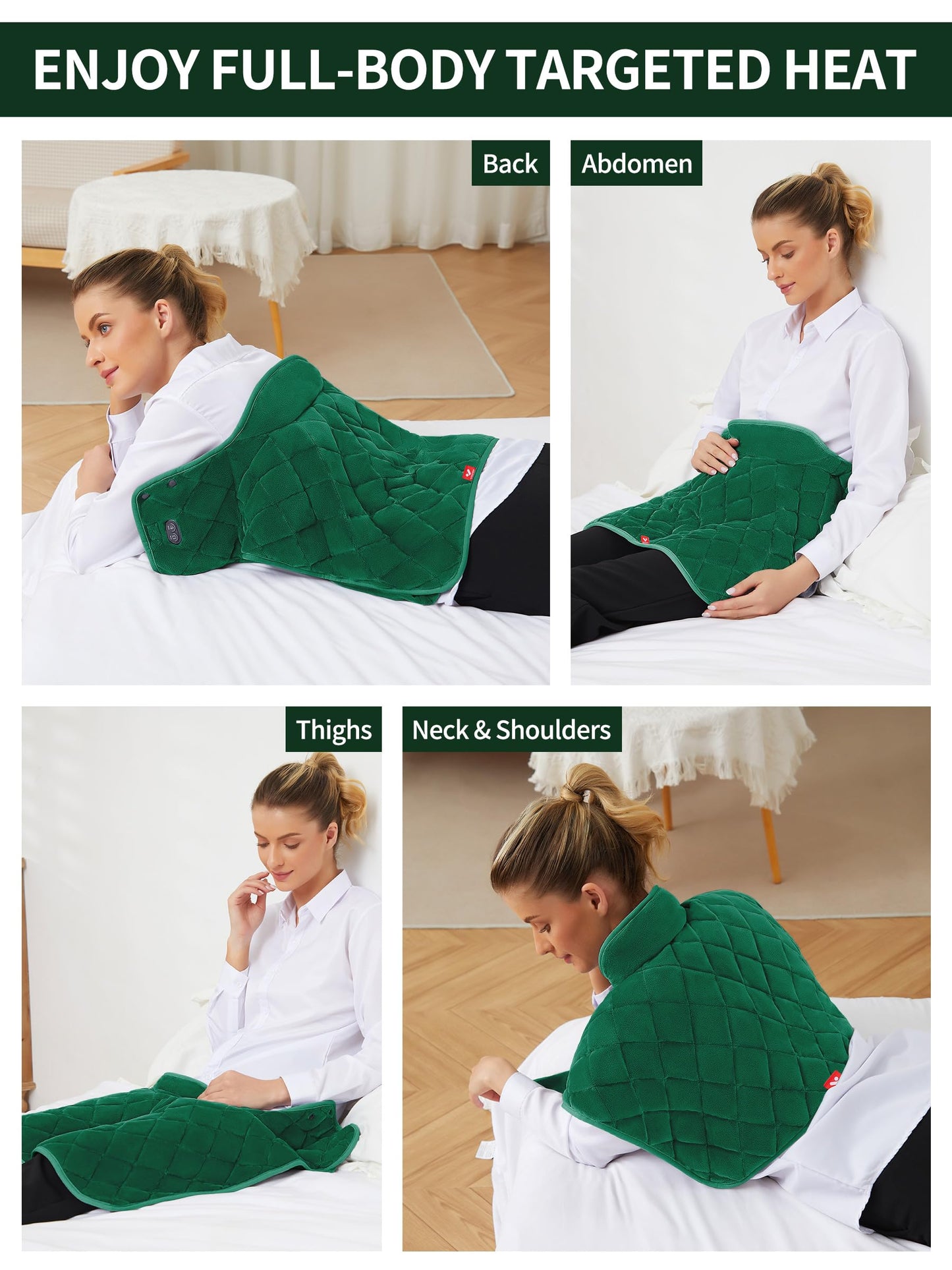 Vofuoti Heating Pad for Neck and Shoulders, Portable Heating Pad with Massager and Battery, Weighted Electric Heated Neck Shoulder Wrap, 16'' x 22'', 2.2lbs