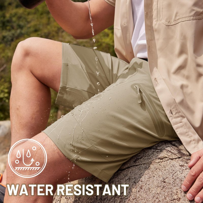 TACVASEN Mens Hiking Cargo Shorts 10 Inch Inseam Dry Fit Water Resistant Casual Summer Khaki Shorts with Zipper Pockets for Outdoor Golf