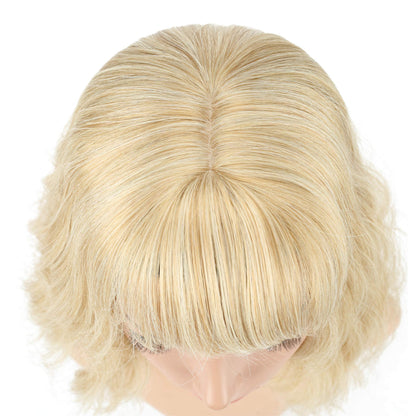 FAELBATY Blonde & Gold Bob Wig - Loose Wave, Air Bangs, Shoulder Length, Curly Wavy Synthetic, Mix Colors, 12"
