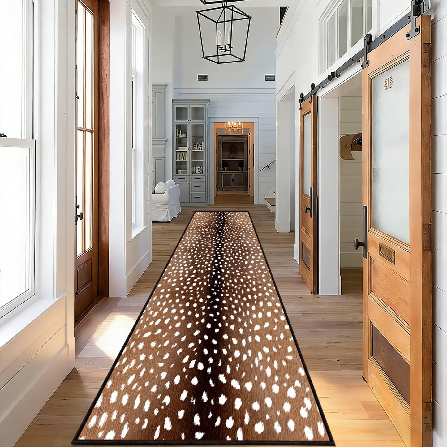 CRJMKS Deer Hide Runner Rug,1.3x7ft,Faux Fur Animal Skin Print Washable Hallway Rug,Farmhouse Western Long Kitchen Sink Rugs and Mats for Laundry Room Corridor Deer Carpet Low-Pile Non-Slip