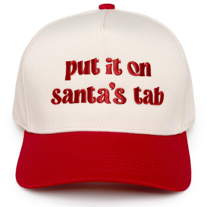 Funky Junque Two Tone Vintage Snapback Hat - Put It On Santa's Tab - Beige/Red