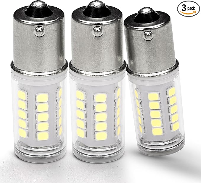 BA15S 12V LED Bulbs, 5 Watt 1156 1141 1003 7506 Bright White 6000K, AC/DC12-24 Volt Low Voltage for RV Boat Mower Lawn Tractors Bathroom Reversing lights, DC Bayonet Single Contact Base,3 pack