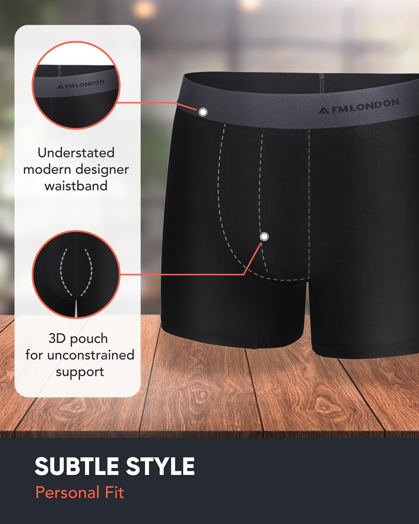 FM London 7-pack Mens Boxers, Tag Free - Cotton Rich, Breathable, Soft and Stretchy Mens Underwear Black
