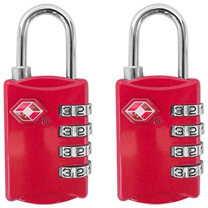 Desired Tools TSA Locks for Luggage, 2-Pc Durable Steel Padlock, Keyless Easy to Read 4-Digit Combination Lock for Backpacks, Travel Suitcases, Toolbox, Filing Cabinets, Baggage & Gym Locker, Red