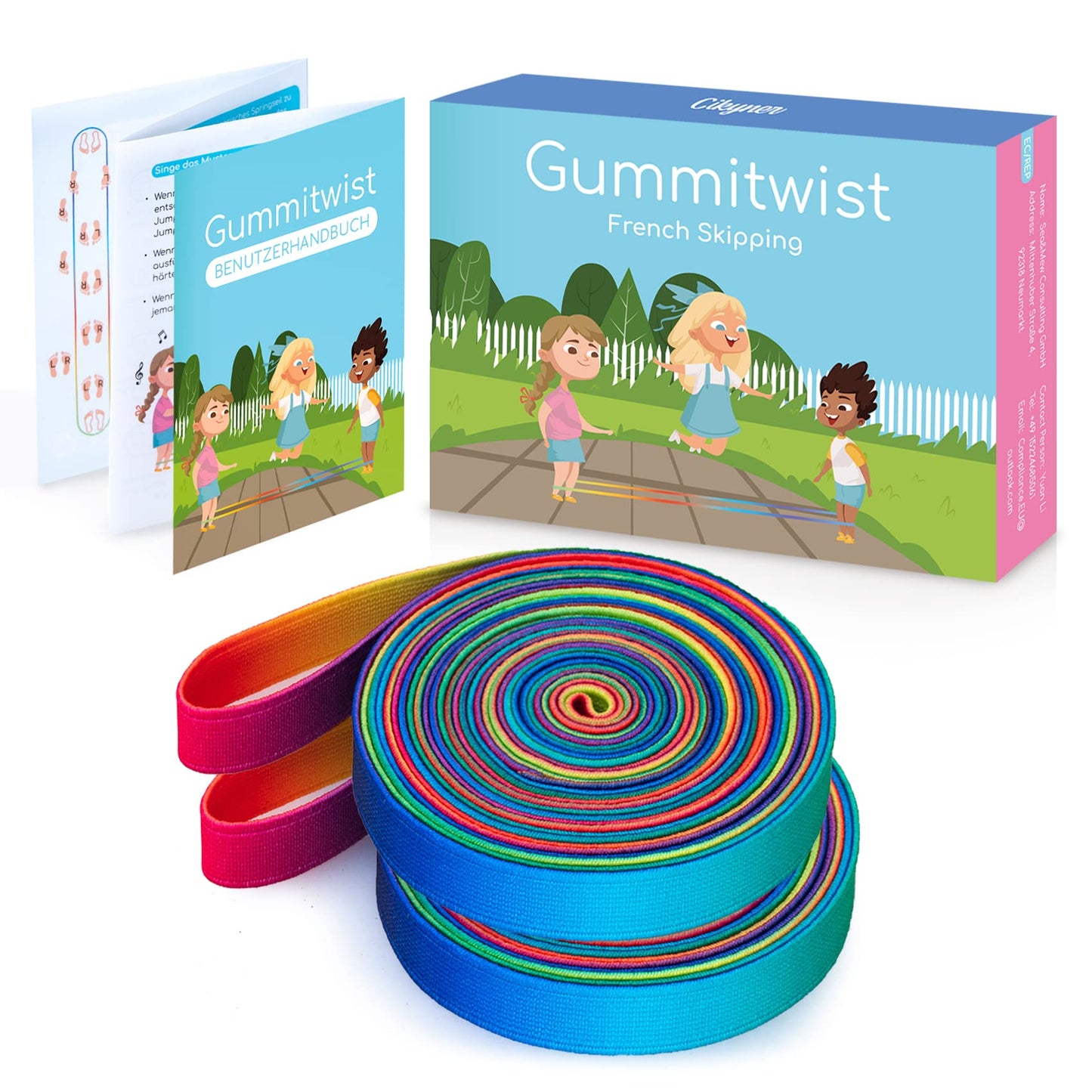 Cikyner Chinese Jump Rope, 2 Pack 4m Long 1.5cm Wide Elastic Chinese Ropes with Instructions French Skipping Rainbow Band for Children Jumpsies Games Indoors and Outdoors, Ideal for Gifts for Kids