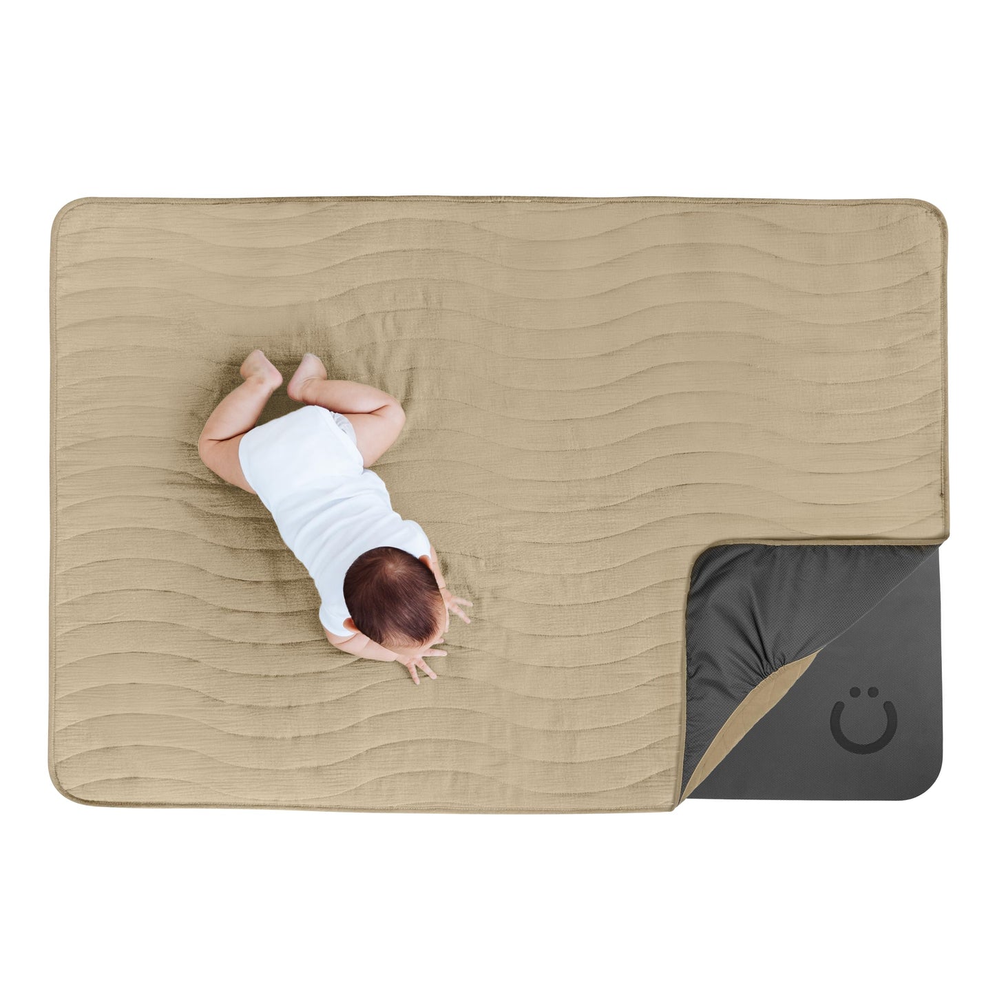 Ubbi Baby Tummy Time Floor Mat, Thick Padded Foam Play Mat for Infants & Toddlers, 40.5 x 56.5 Infant Activity Mat with Detachable Cotton Muslin Cover, Machine Washable, Foldable, Taupe