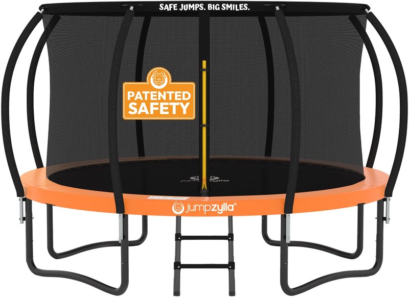 JUMPZYLLA Trampoline Outdoor 8FT 10FT 12FT 14FT 15FT 16FT with Enclosure and Ladder, ASTM Approved Recreational Trampoline for Kids and Adults, Anti-Rust Coated Frame (Orange, 8FT)