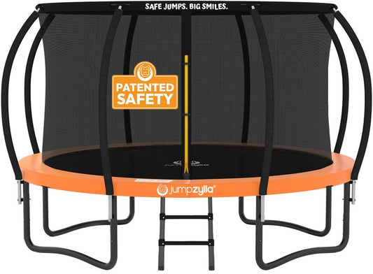 JUMPZYLLA Trampoline Outdoor 8FT 10FT 12FT 14FT 15FT 16FT with Enclosure and Ladder, ASTM Approved Recreational Trampoline for Kids and Adults, Anti-Rust Coated Frame (Orange, 15FT)