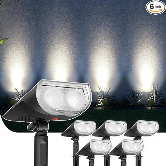 Linkind Solar Lights Outdoor StarRayS, Bright Solar Spot Lights Outdoor, IP67 Waterproof Spotlights for Garden Yard Landscape Walkway Patio Tree (Daylight, 6 Pack)