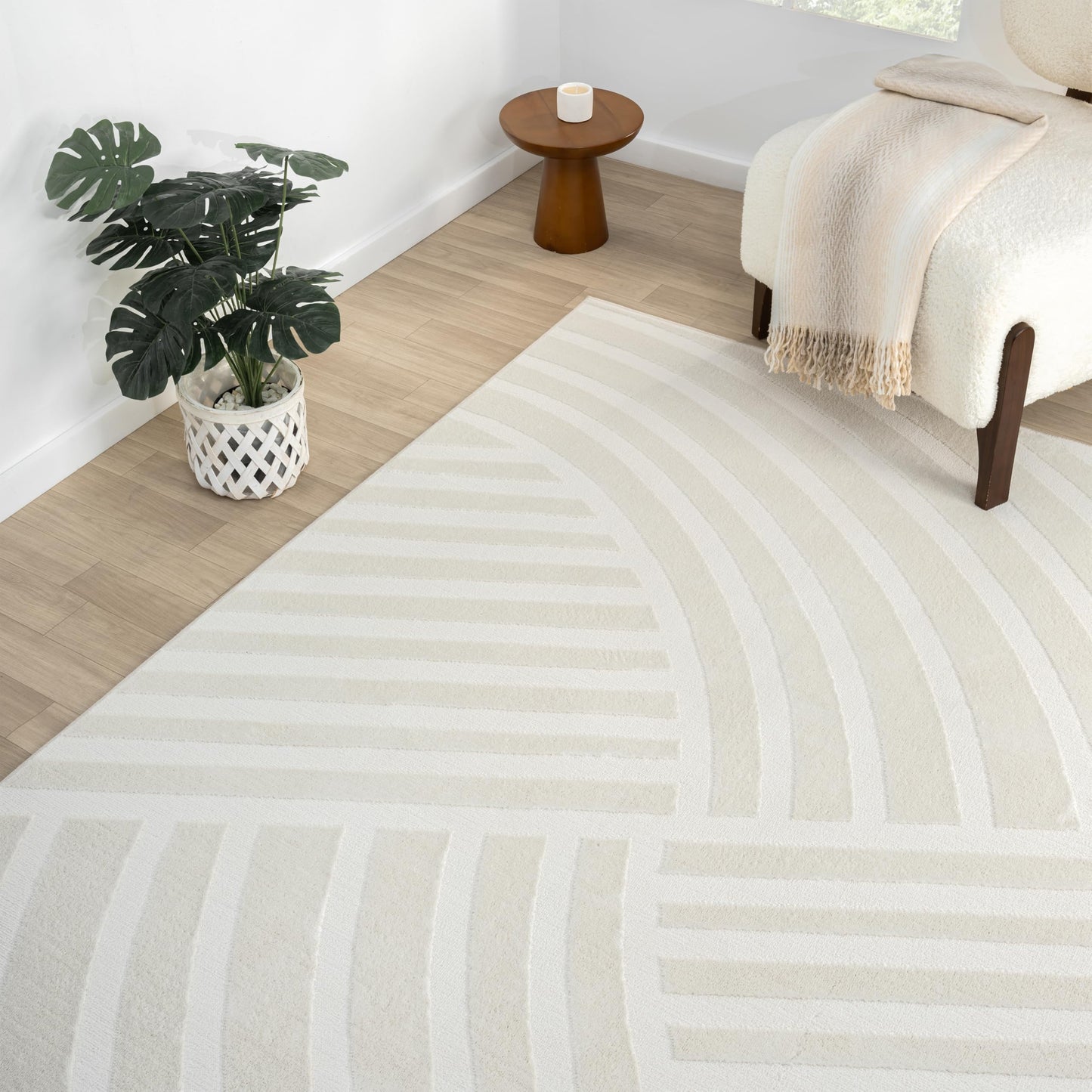 Abani Zen 5' x 8' Cream Rug – Neutral Modern Linear Pattern, Soft Area Rug for Living Room & Bedroom, Durable & Easy to Clean
