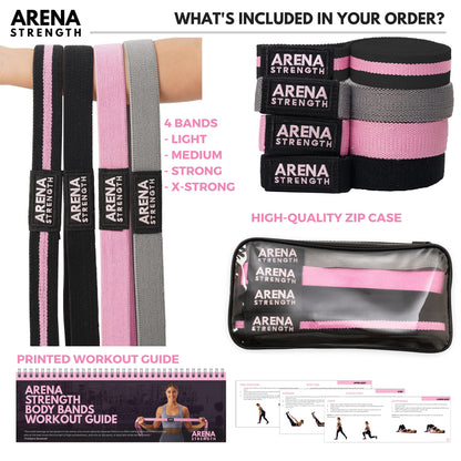 Arena Strength Long Fabric Full Body Resistance Bands Set of 4 and Pull Up Assistance Bands | Cloth Resistance Bands Loop with Fabric Exercise Resistance Bands Workout Guide