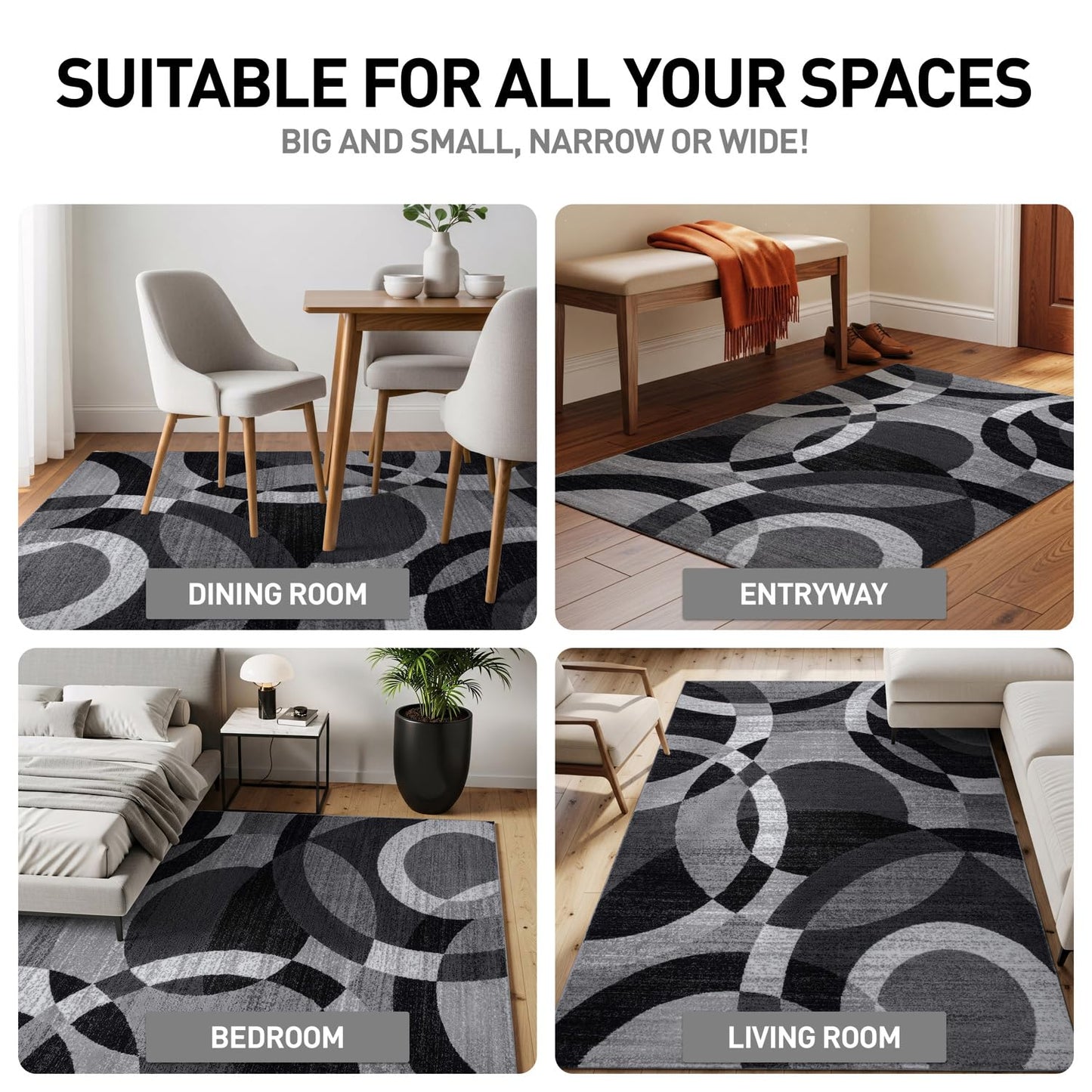 Rugshop Contemporary Abstract Circles Perfect for high Traffic Areas of Your Living Room,Bedroom,Home Office,Kitchen Runner Rug 2'7" x 10' Gray