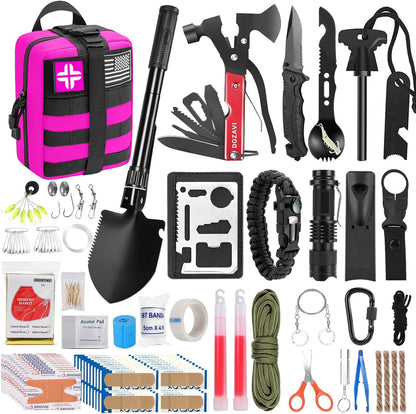 Gift for Father's Day Men Dad Husband,142 Pcs Survival Kit and First Aid Kit, Professional Emergency Kits Survival Gear and Equipment with Molle Pouch, for Men Women Camping Outdoor Adventures