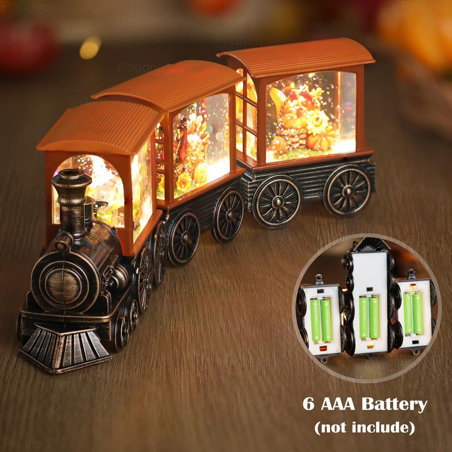 Priddop Fall Snow Globe Train Gnome Turkey Pumpkin Classic Relief Texture Battery Powered LED Glitter Fall Decorations for Home Autumn Harvest Thanksgiving Gifts