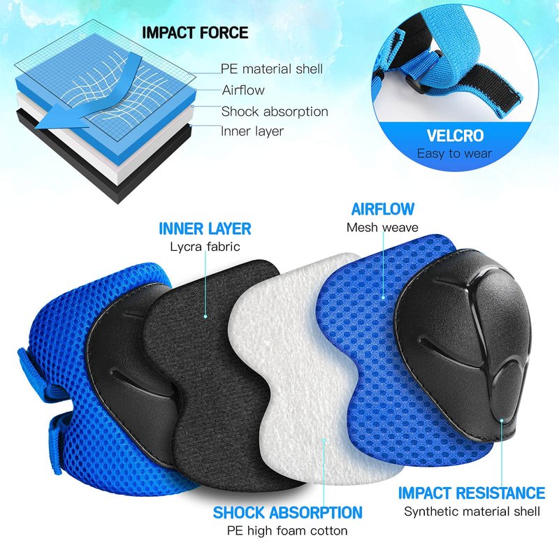 Kids Protective Gear Set Wemfg Knee Pads for Kids 7-13 Years Toddler Knee and Elbow Pads with Wrist Guards 3 in 1 for Skating Cycling Bike Rollerblading Scooter(Blue)
