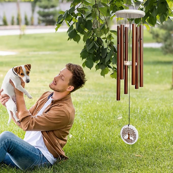 Tree of Life Memorial Wind Chimes, 33" Engraved Sympathy Gifts for Loss of Loved One, Home Yard Garden Decor (Copper)