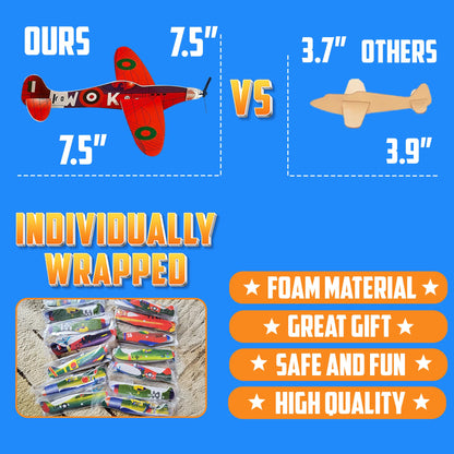 Bedwina Glider Planes Bulk (36-Pack) 8-Inch Bomber Airplane Gliders for Kids, Foam Paper Airplane Construction Kits for Kids Party Favors, Birthdays, Goodie Bag Stuffers and Outdoor Flying Toy